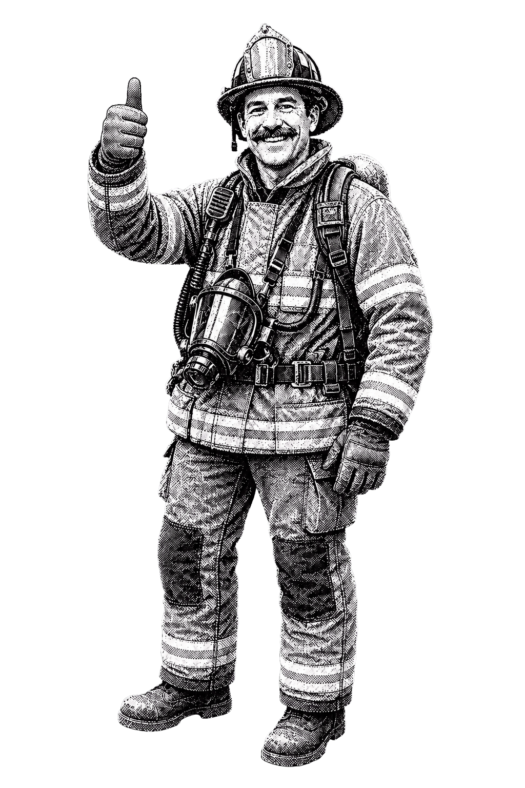 A firefighter holding a thumbs up