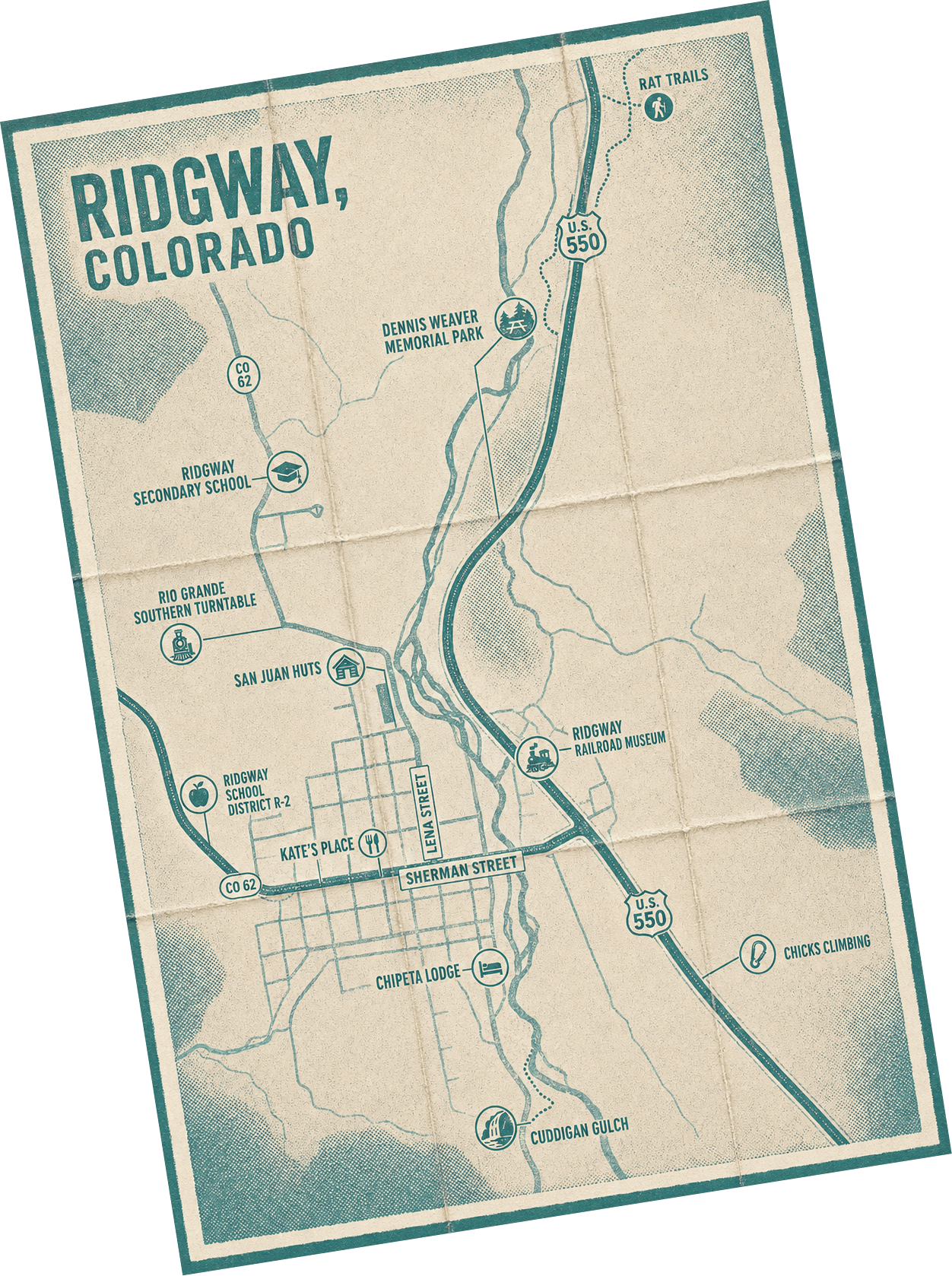 A stylized map of town